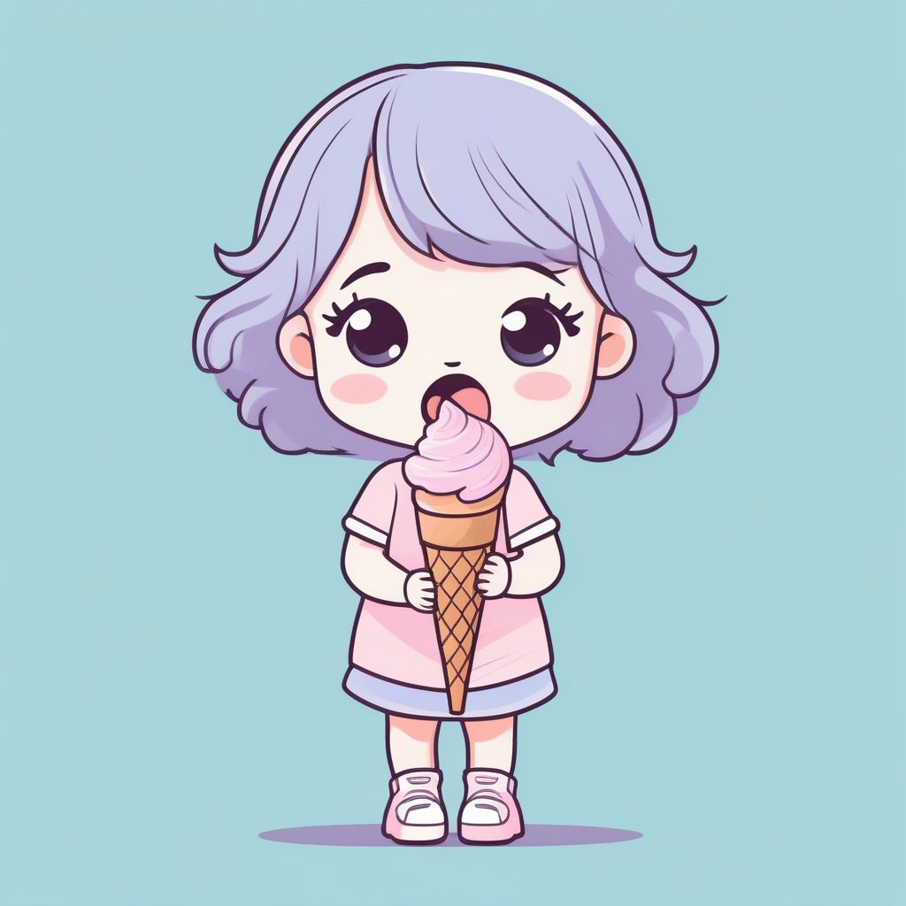 萌系涂鸦风：Q版女孩夸张震惊表情，冰淇淋主题全身插画