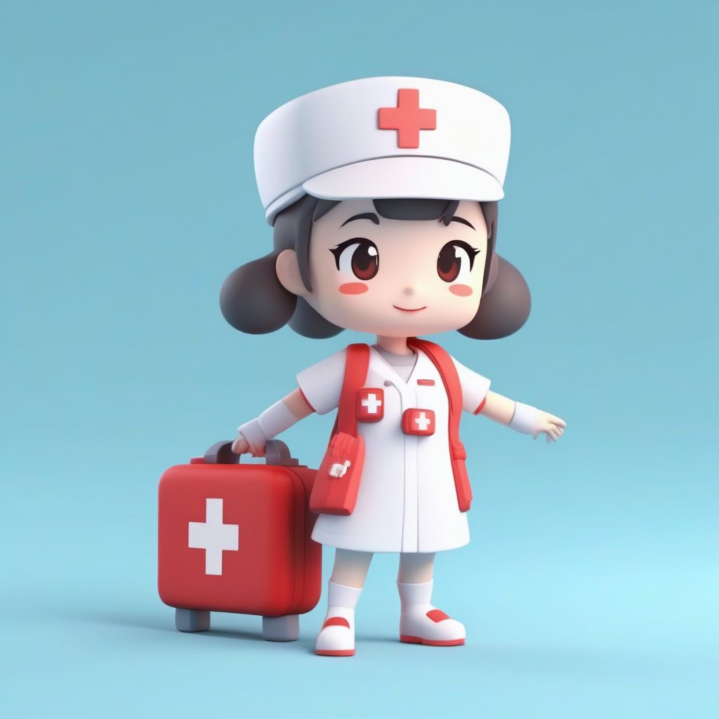 萌系站姿：Q版护士背着小急救箱，准备出诊