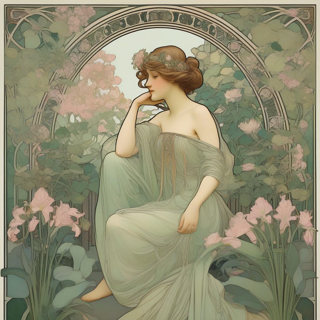 秘密花园中的睡莲仙子：新艺术风格的藤蔓拱门与鸢尾花设计