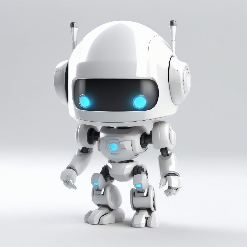 迷你机甲Q版：3D金属质感渲染全身站立图，纯净白背景AI提示词