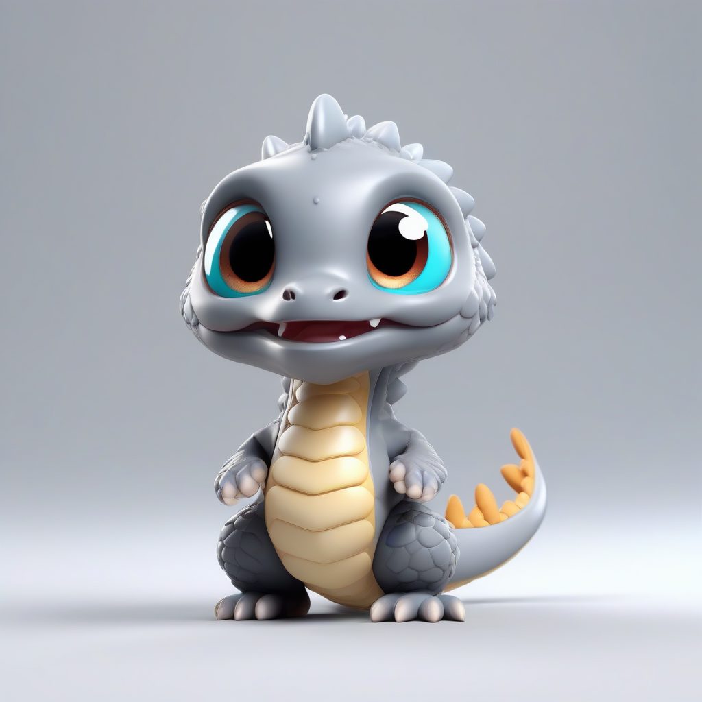 迷你幼龙：冒着可爱小烟的Q版全身图，火山灰背景