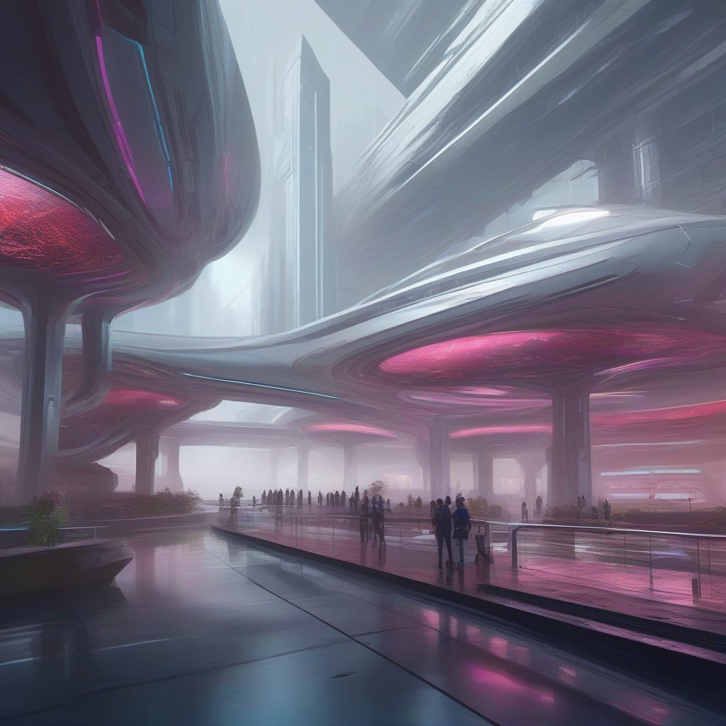 迷雾中的数据崩坏天空港：超现实藻类未来城市画廊