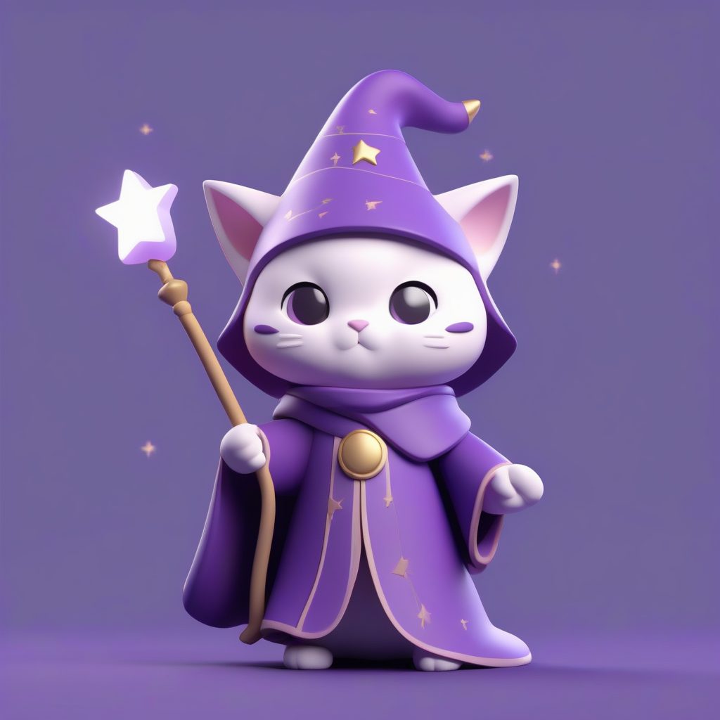 喵星人Q版魔法师：C4D粘土3D全身手办AI提示词