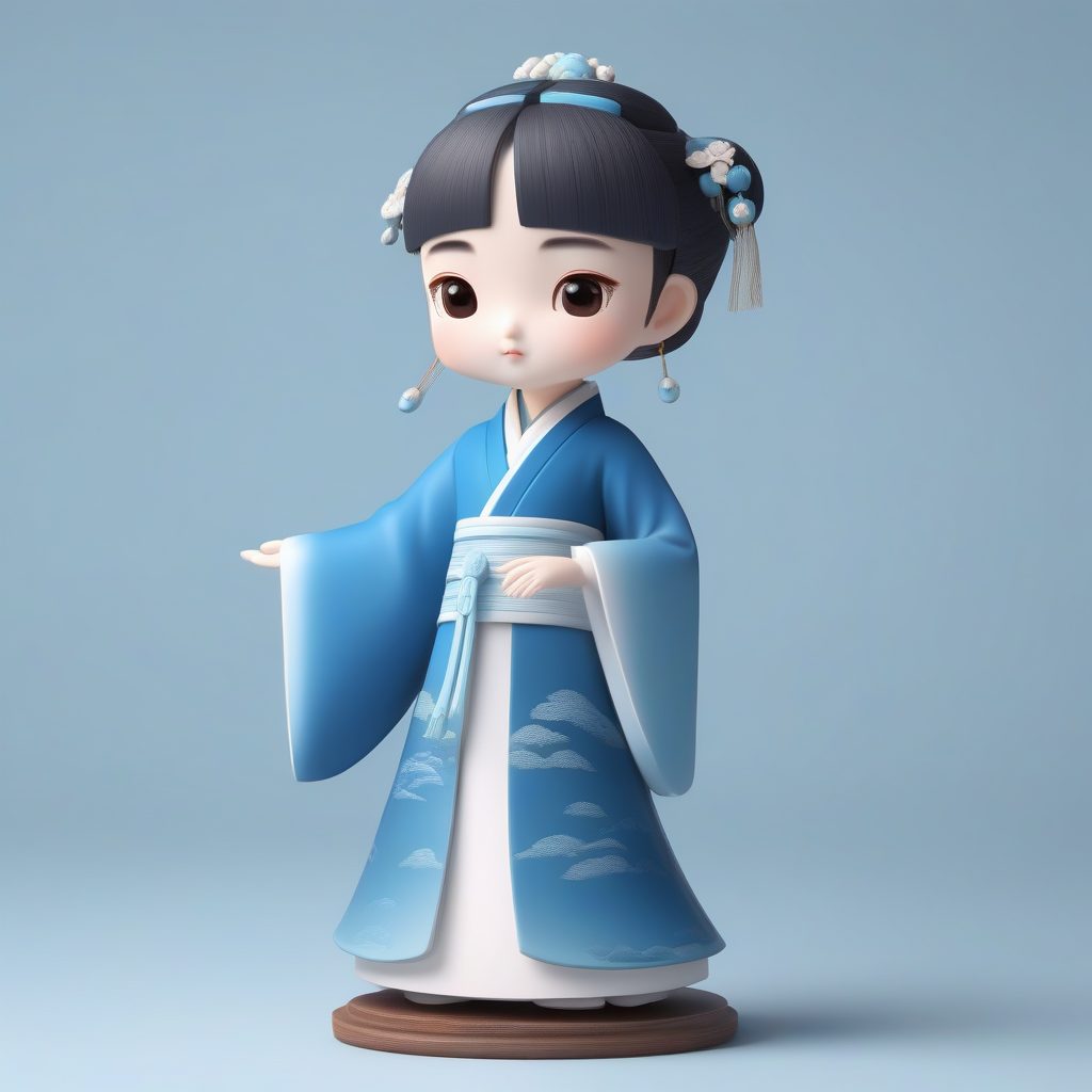 明制褙子治愈系：高清3D建模Q版汉服少女纯色背景提示词