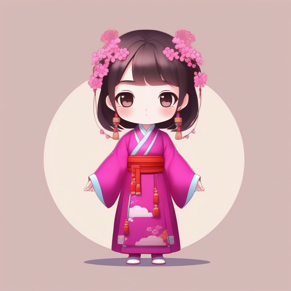 明制汉服嘟嘴Q娃：双手叉腰可爱生气全身图