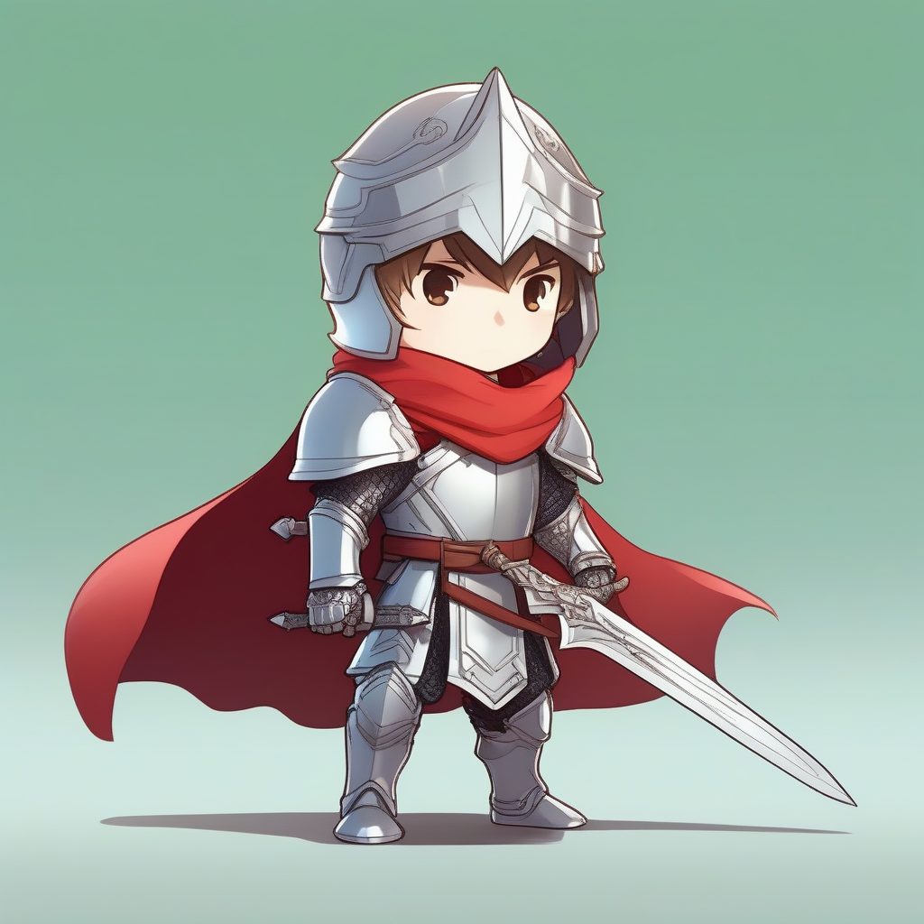 魔法幻想骑士Q版：迷你盔甲与勇敢表情全身图