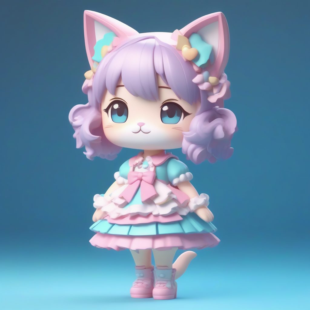 魔法偶像猫耳娘：彩虹粉彩系Q版高细节雕塑