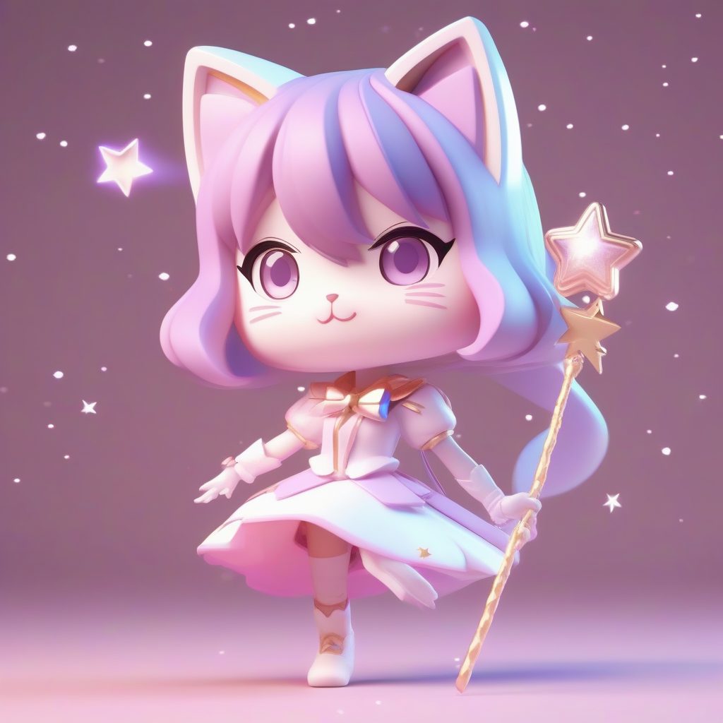 魔法少女猫耳：8K高清Octane渲染Q版动态姿势全身照AI提示词