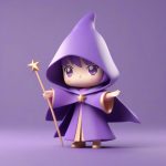 魔法少女Q版手办:高细节、紫色斗篷、纯紫色背景渲染 3 mo fa shao nyu q ban shou ban gao xi jie zi se dou peng chun zi se bei jing xuan ran