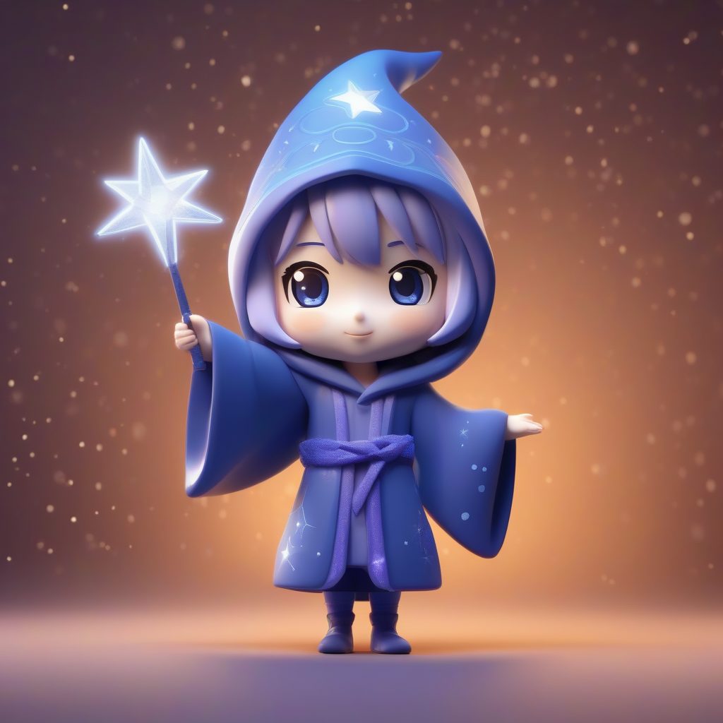 魔法学徒Q版手办：Octane渲染梦幻法师全身图，柔和景深