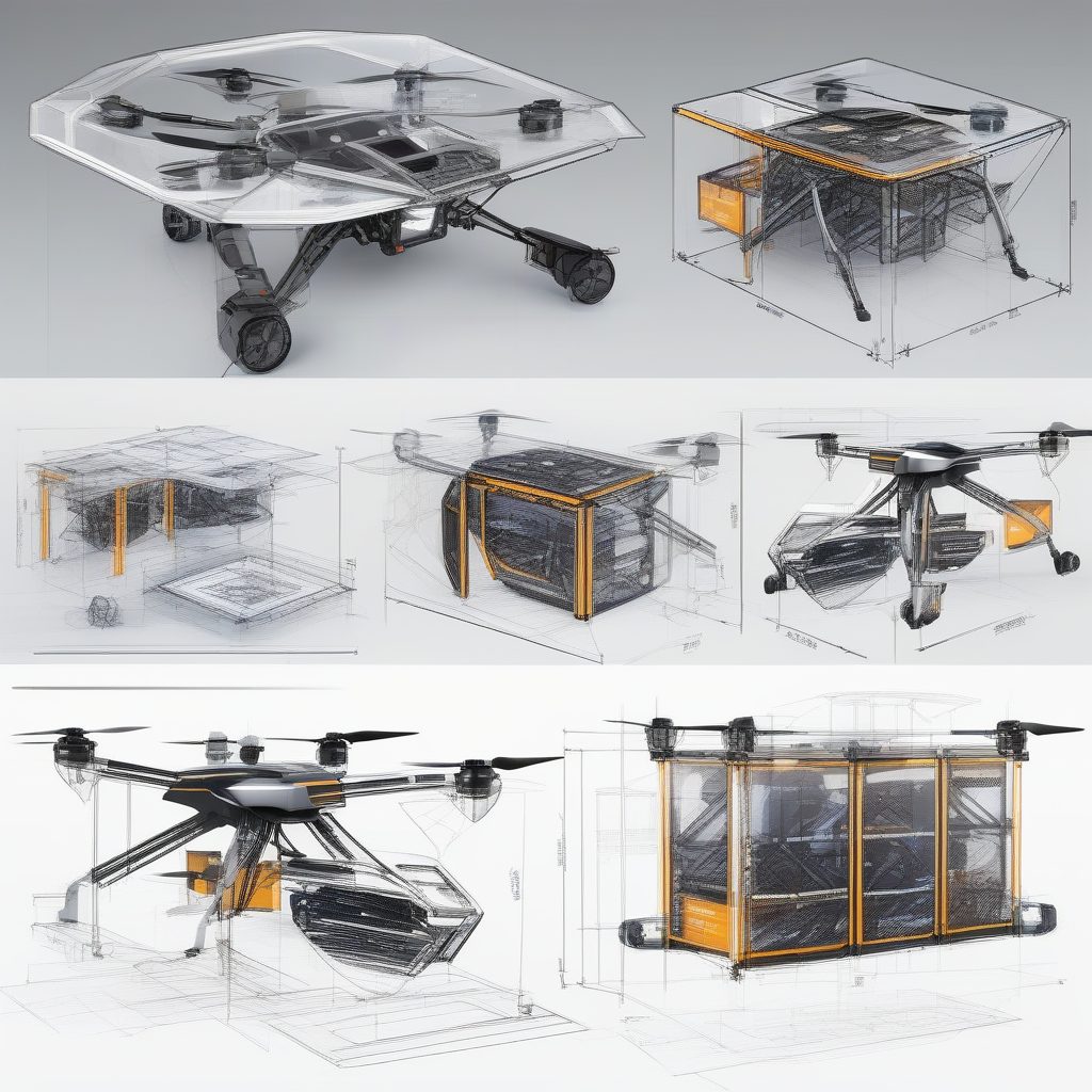 模块化城市物流无人机:爆炸图与工程蓝图混搭 1 模块化城市物流无人机:爆炸图与工程蓝图混搭