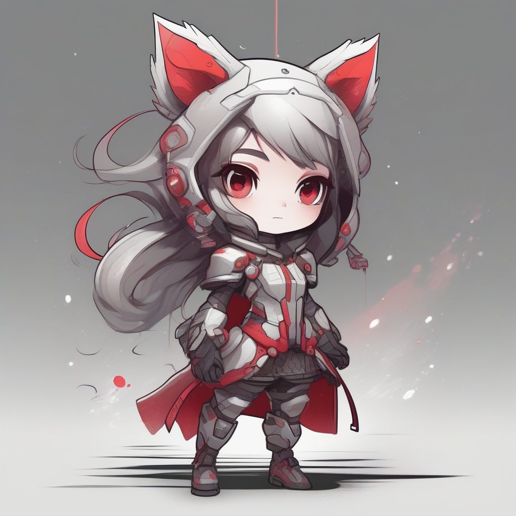 墨线速写：Q版赛博少女的迷雾瞬间