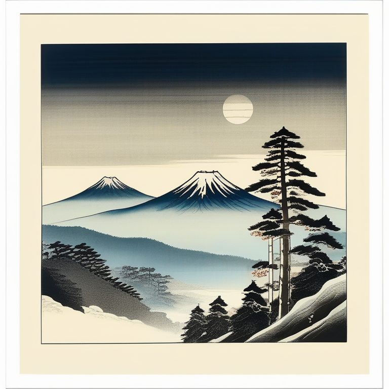 木版画日式山景