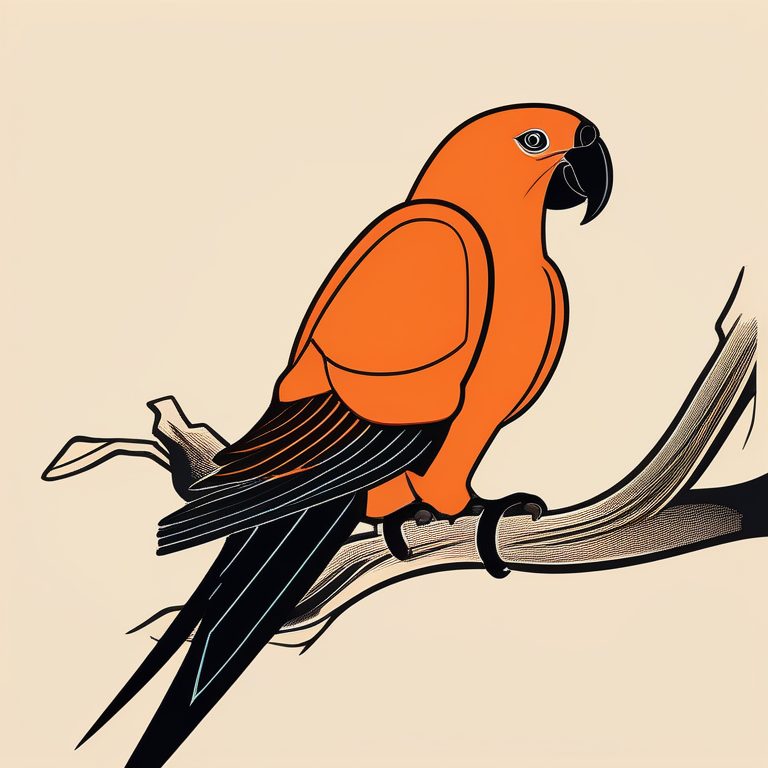 木刻浮世绘风格 一只橙色鹦鹉