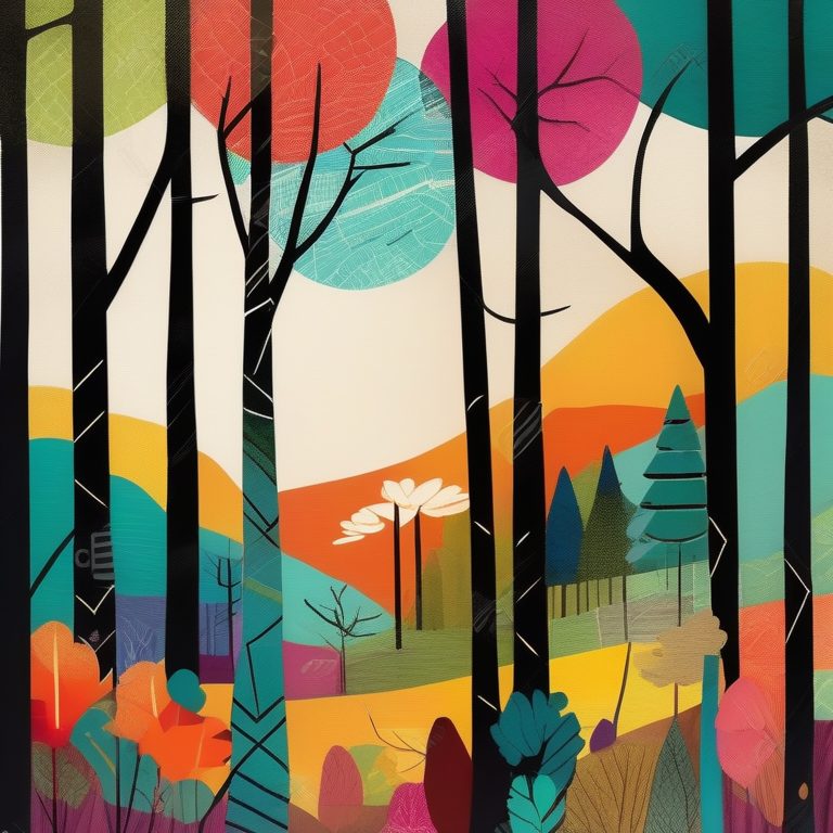 木质拼贴绚丽森林景观