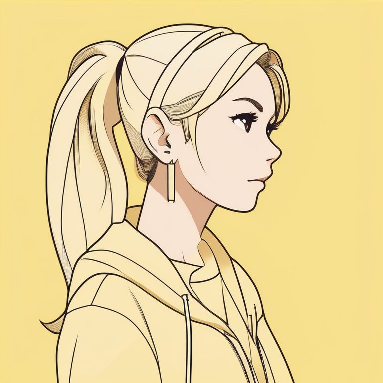 奶油黄色底极简少女侧脸肖像