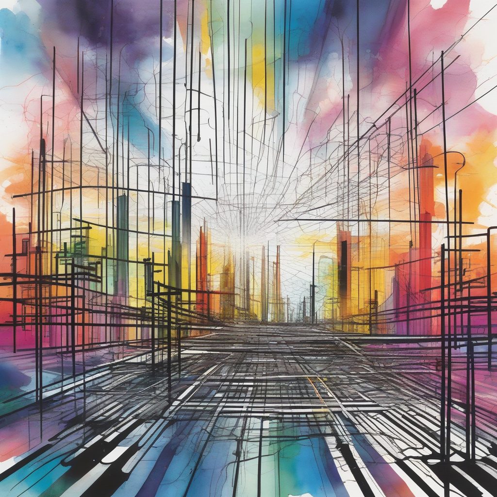 能量脉络：未来城市电网的抽象水彩描绘