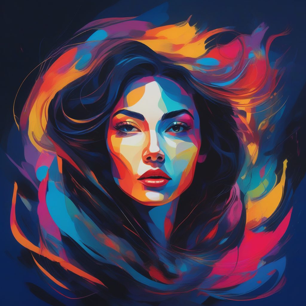 霓虹灯海妖：在深蓝虚空中迸发的碎片化几何肖像