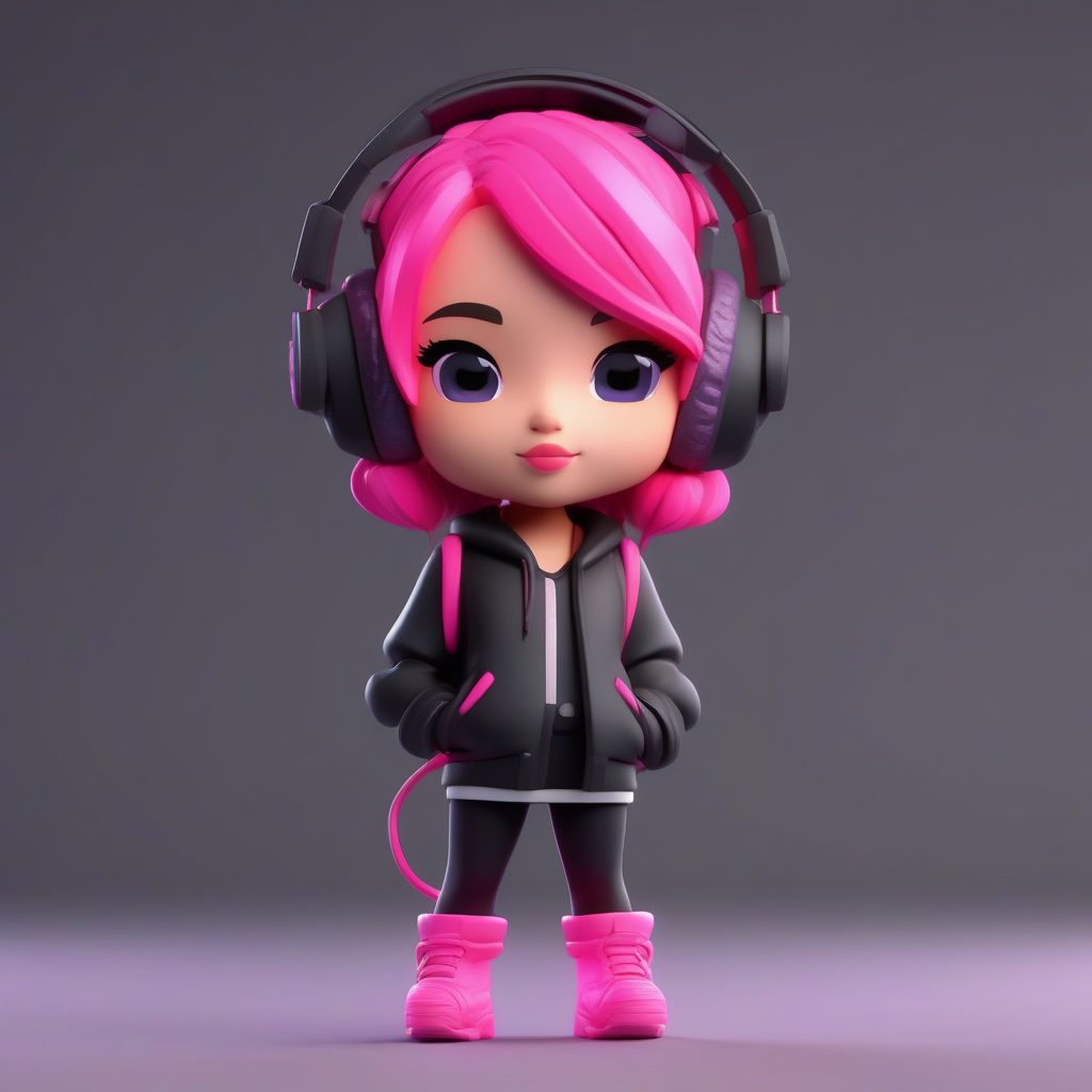 霓虹发色E-Girl极简Q版盲盒3D渲染