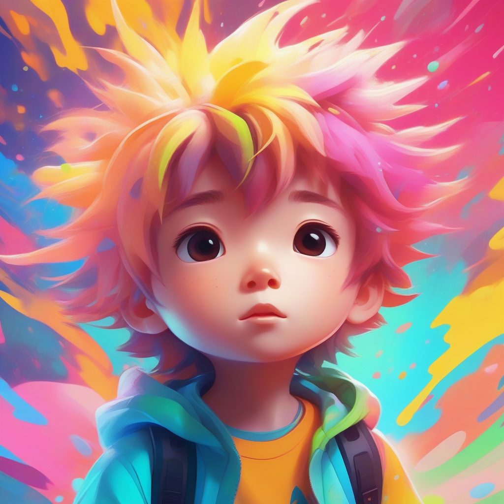 霓虹粉末飞溅：C4D风格Q版男孩特写提示词