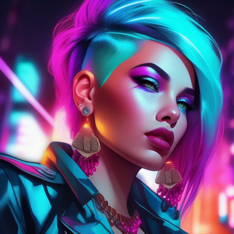 霓虹风格梦幻城市女性特写