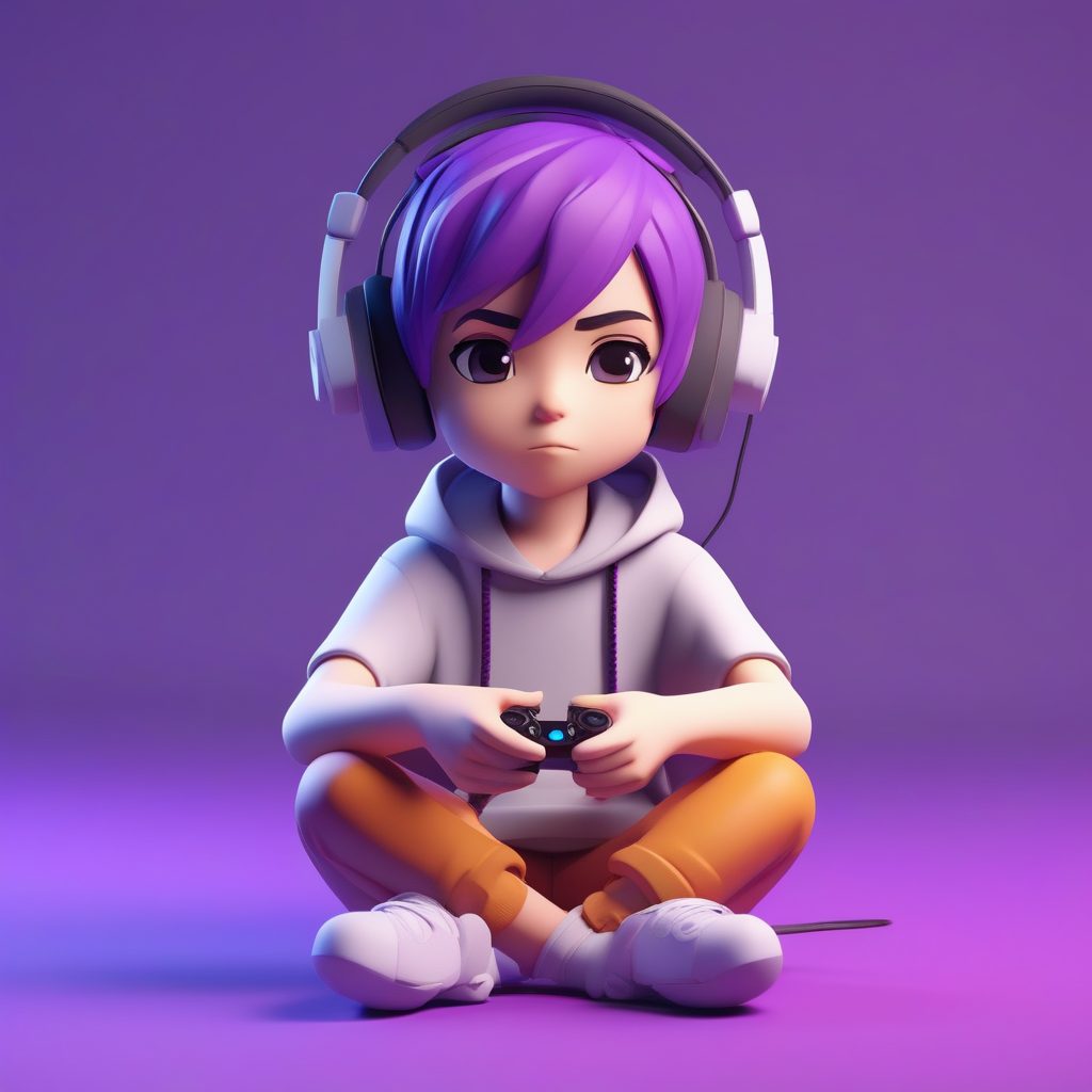 粘土3D渲染Q版游戏男孩模型：赛博朋克耳机造型