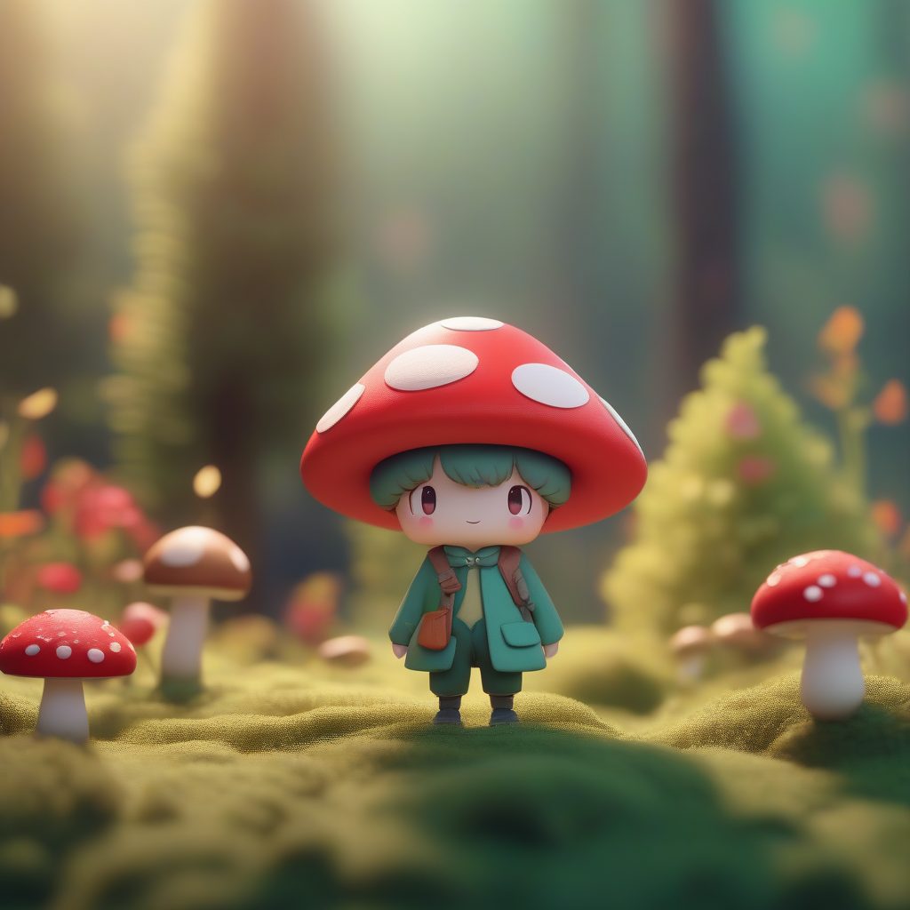 粘土材质Q版蘑菇精灵AI插画:Octane渲染全身站立图,打造治愈系童话风 1 粘土材质Q版蘑菇精灵AI插画:Octane渲染全身站立图,打造治愈系童话风