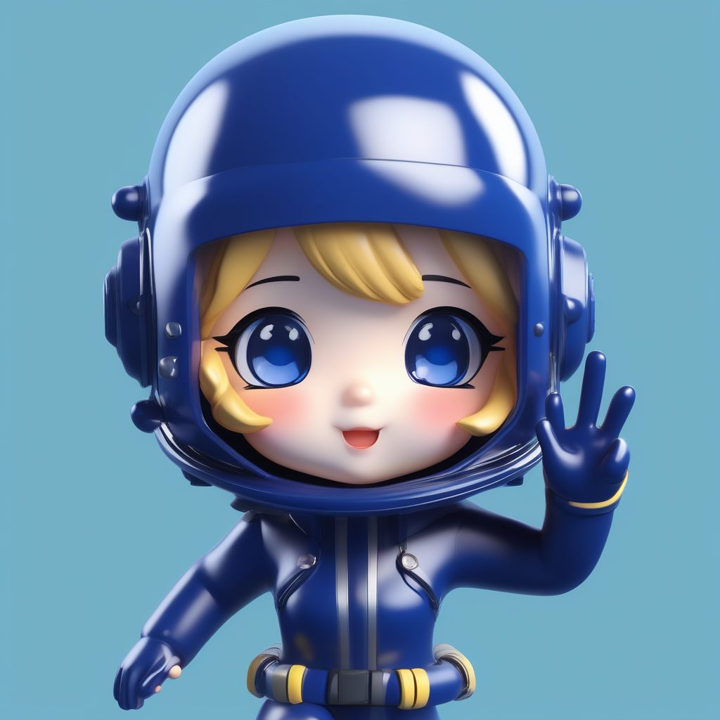 粘土风深海潜水员Q版女孩3D模型：动态和平手势