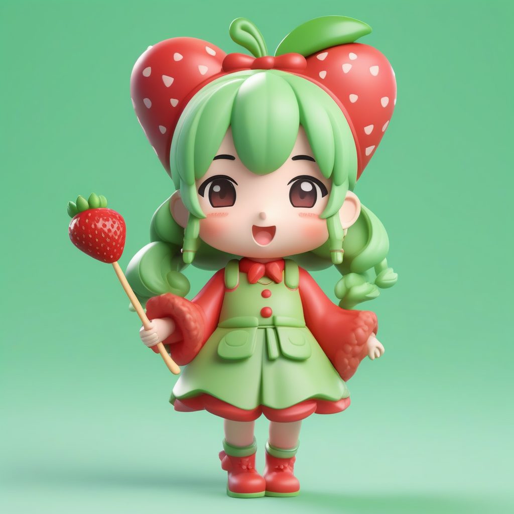 黏土盲盒公仔：草莓甜点主题的极简动漫Q版女孩