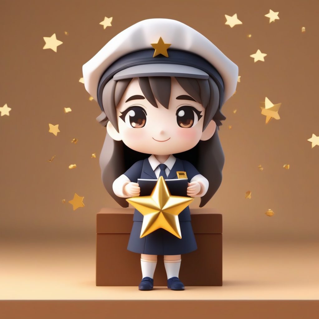 粘土Q版班主任：拿着巨型金星贴纸的奖励姿势3D图