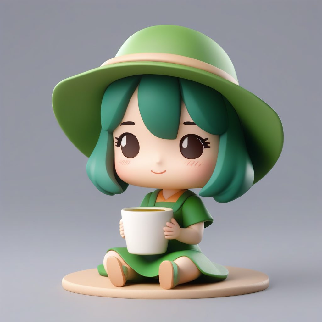 粘土质感C4D渲染卡哇伊Q版抹茶主题女孩