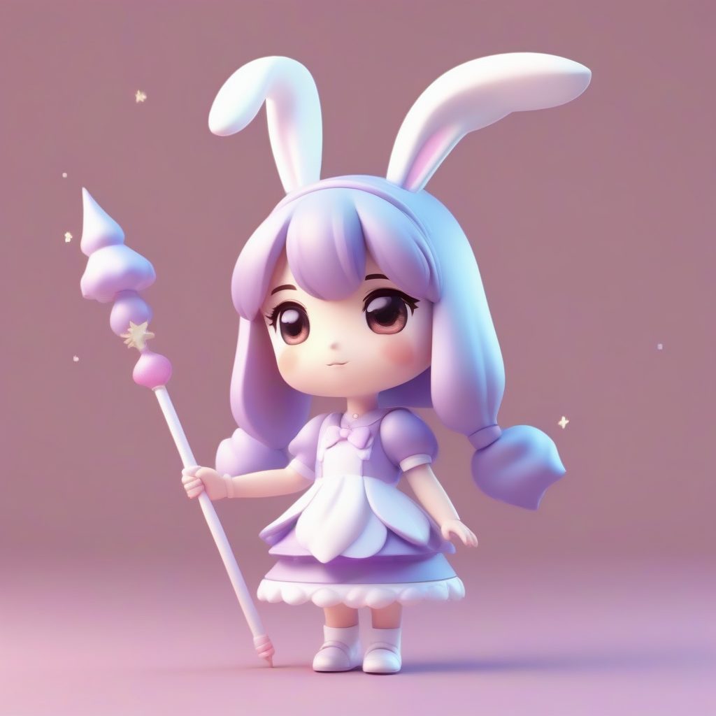 粘土质感：害羞的Q版兔耳魔法少女3D盲盒手办全身