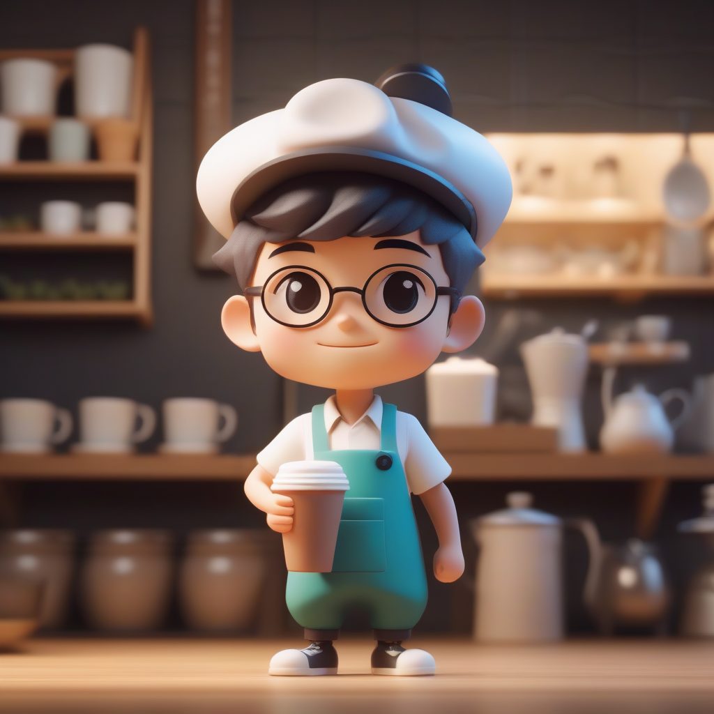 粘土质感Q版咖啡师:Octane渲染3D手办制作与纯色背景AI提示词 29 粘土质感Q版咖啡师:Octane渲染3D手办制作与纯色背景AI提示词