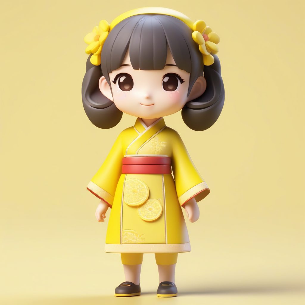柠檬黄旗袍少女：阳光开朗Q版粘土手办，软萌全身立绘