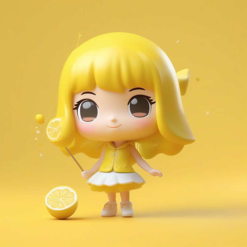 柠檬切片小仙子:高细节Q版3D渲染,俏皮表情与亮黄色极简背景 7 柠檬切片小仙子:高细节Q版3D渲染,俏皮表情与亮黄色极简背景