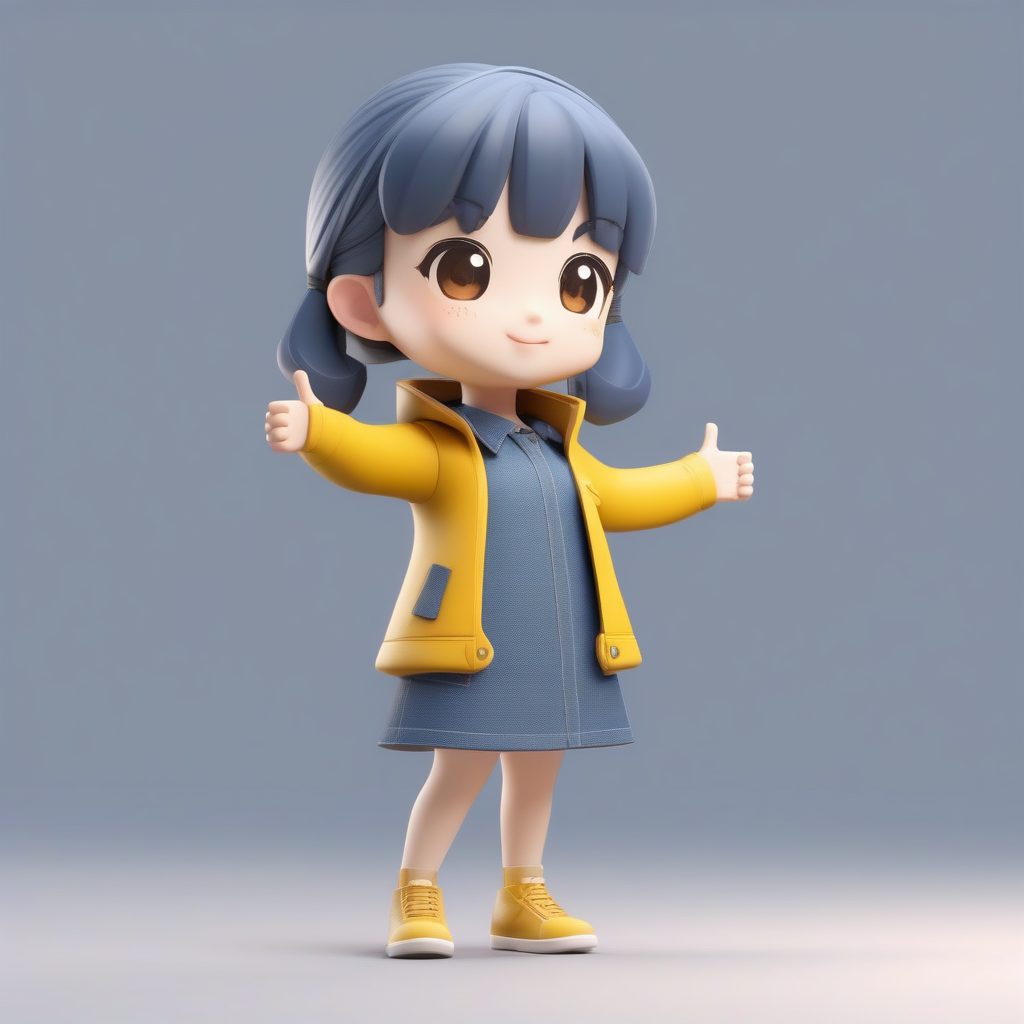 牛仔布旗袍Q版：酷炫点赞手势3D人偶卡