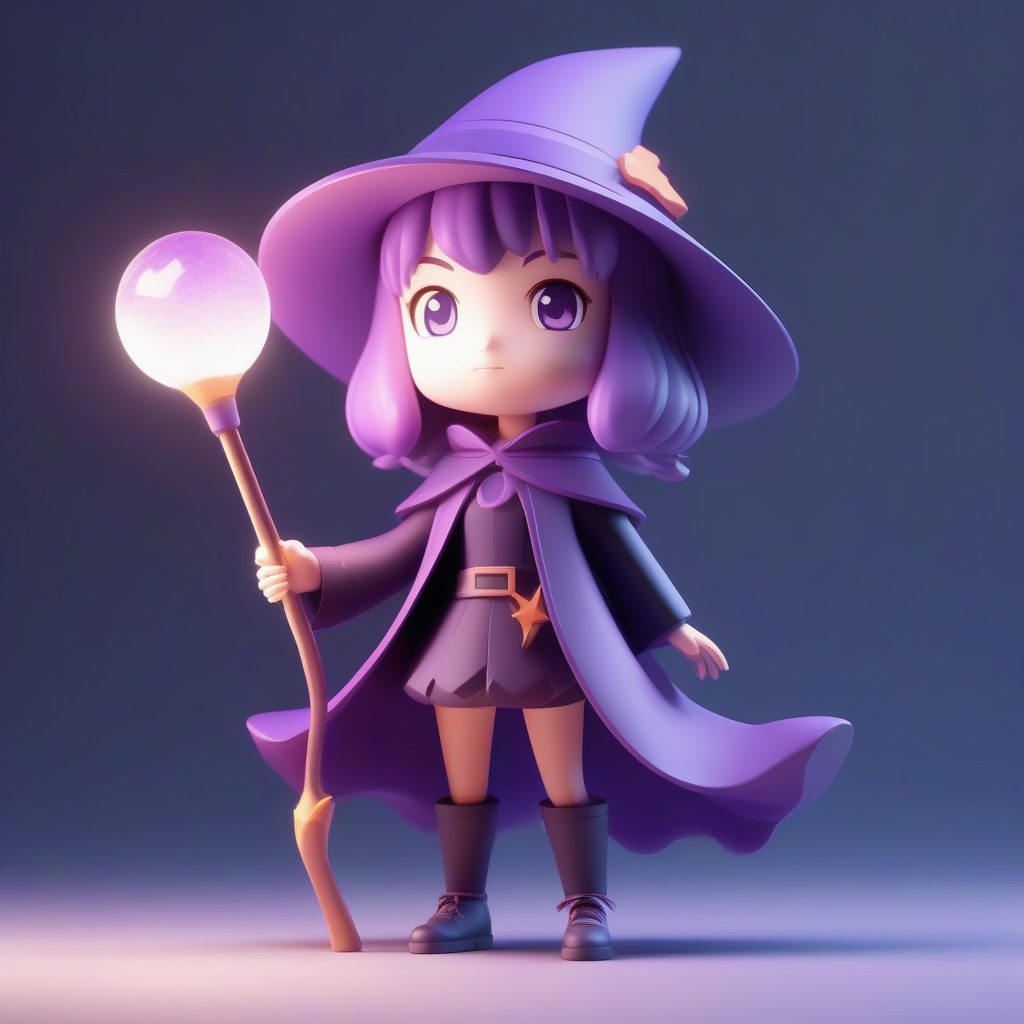 Octane渲染|动态魔法少女Q版手办 极简紫晶主题全身照