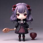 Octane渲染:哥特洛丽塔Q版手办,黑红蕾丝与幽暗气质 5 octane xuan ran ge te luo li ta q ban shou ban hei hong lei si yu you an qi zhi