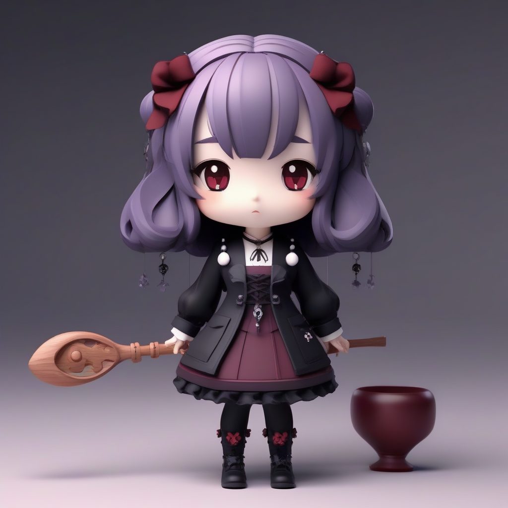 Octane渲染：哥特洛丽塔Q版手办，黑红蕾丝与幽暗气质