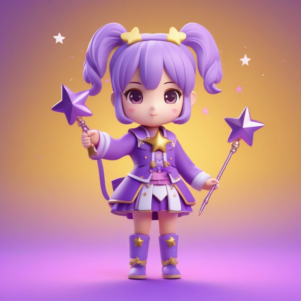 Octane渲染魔法少女Q版粘土玩具全身像