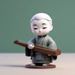 Octane渲染Q版古琴师:极简禅意3D手办,纯玉色背景提示词 4 octane xuan ran q ban gu qin shi ji jian chan yi 3d shou ban chun yu se bei jing ti shi ci