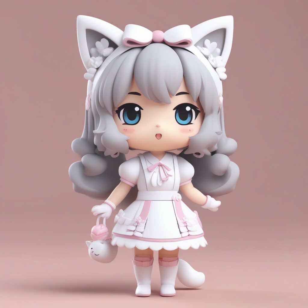 Octane渲染Q版猫耳女仆公仔设计：3D盲盒极简角色全身立绘