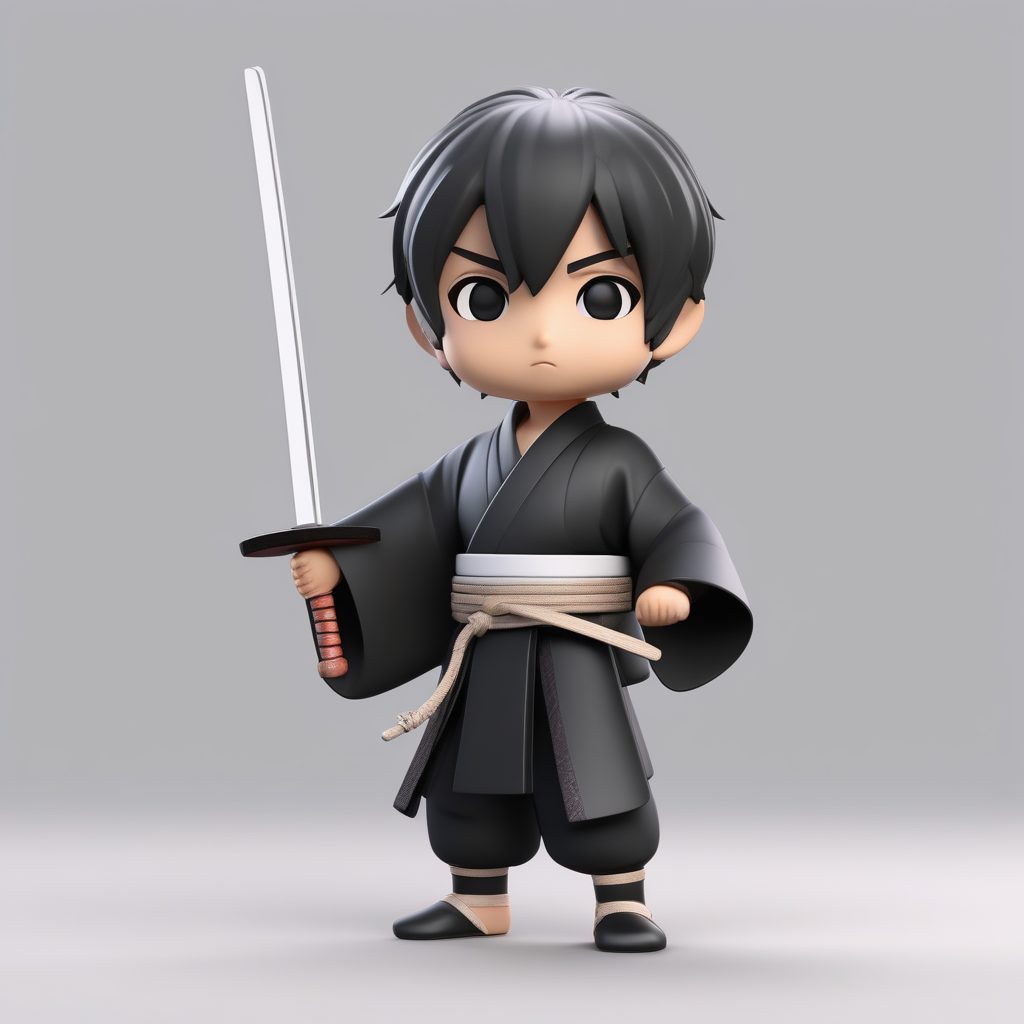 Octane渲染Q版武士学徒男孩3D模型:专注姿态 1 Octane渲染Q版武士学徒男孩3D模型:专注姿态