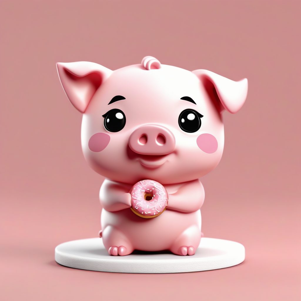 Octane渲染Q版小猪：全身站立，粉色高光泽粘土