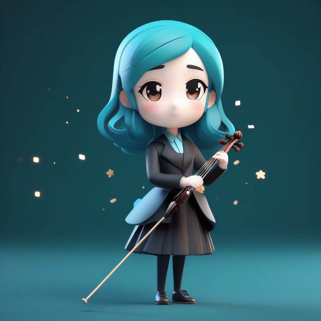 Octane渲染Q版音乐老师：指挥家造型，优雅可爱姿态，纯深青色背景