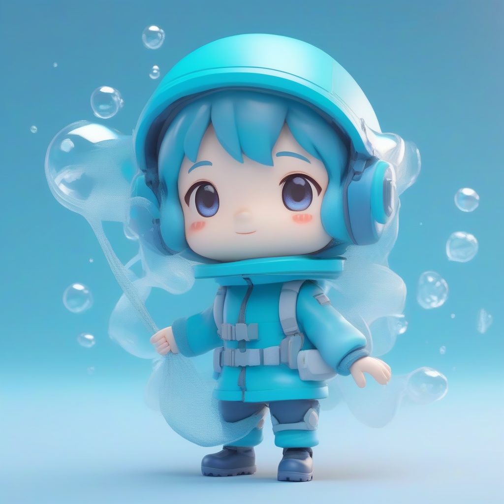 Octane渲染：深海水母探险家Q版，动态漂浮姿态3D全身图