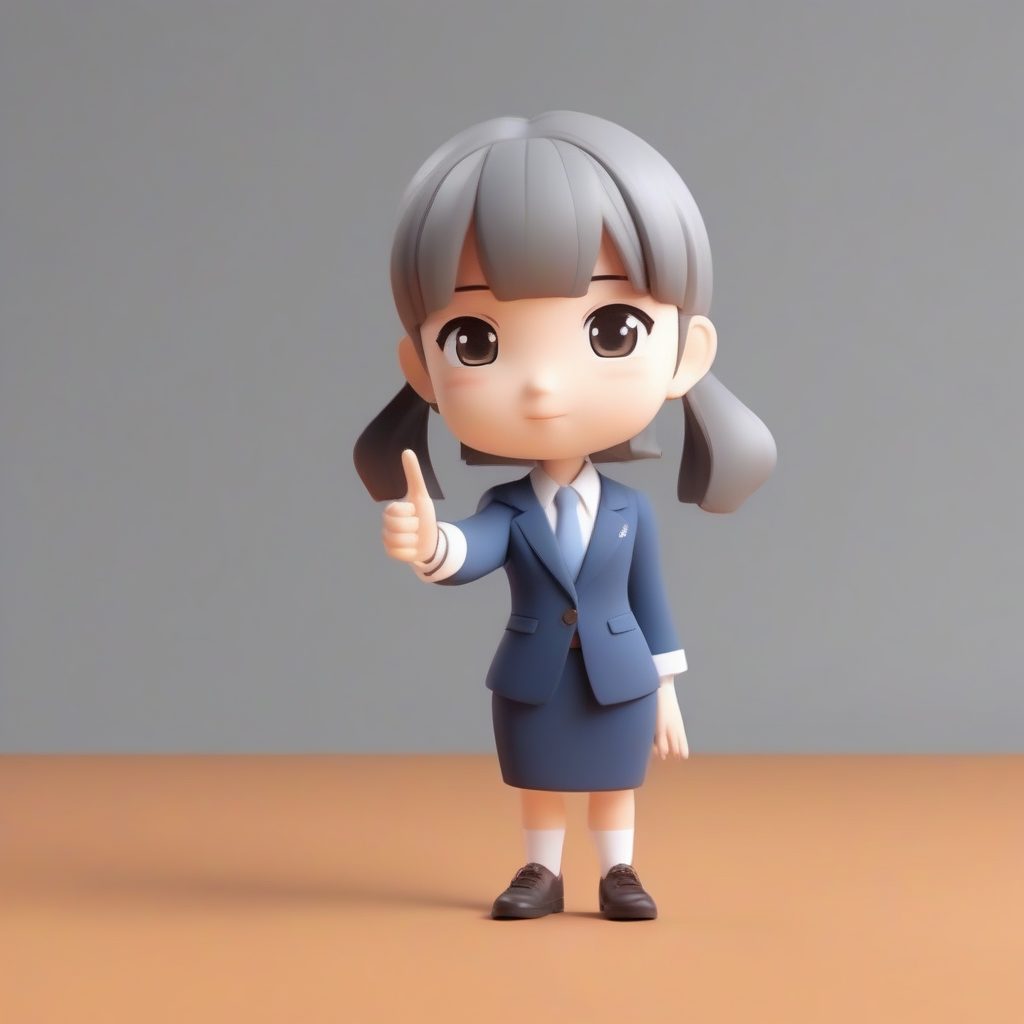 Octane Q版外语教师：指点迷你地球仪，自信的教学姿势，纯灰色背景