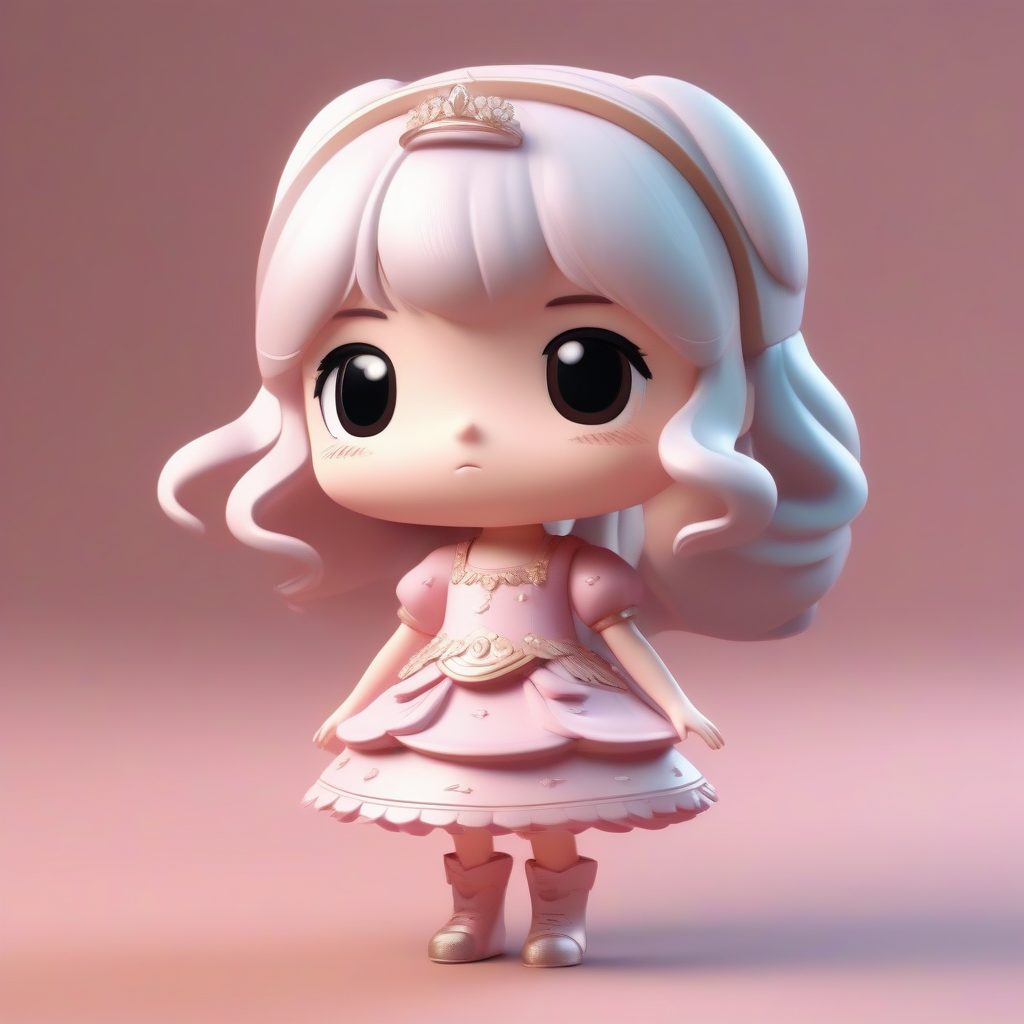 疲惫与警惕：回望的Q版在逃公主全身3D渲染图