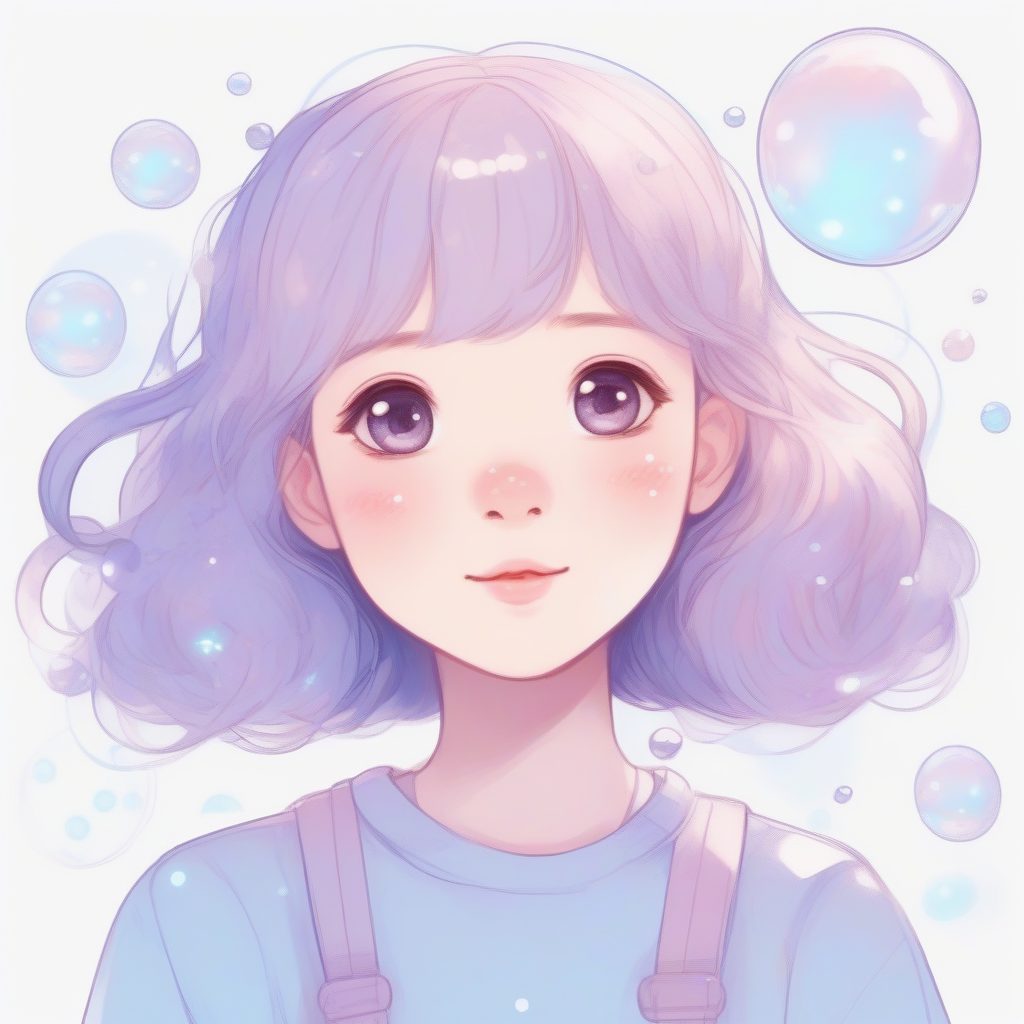 漂浮的泡泡梦境少女：粉彩涂鸦风格的无辜表情动漫角色