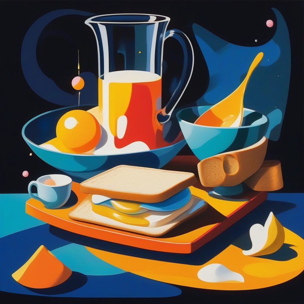 漂浮的早餐静物：固态牛奶与飞行烤面包的混沌抽象